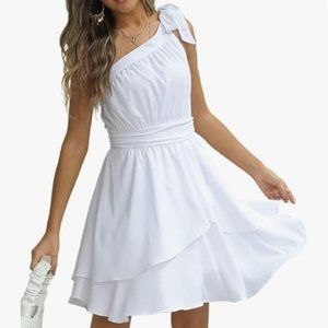 Zexxxy Women's One Shoulder Ruffle Dress Tie Sleeveless - Large NWT